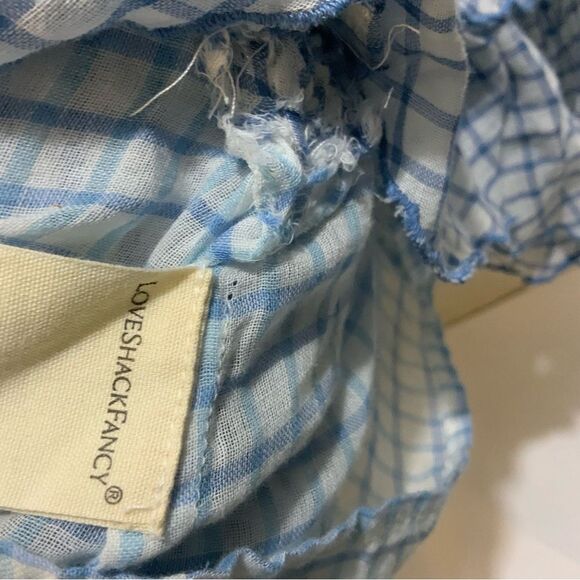 LoveShackFancy Lorelei Ruffle Mini Dress in Caspian Blue Plaid S - Picture 8 of 9